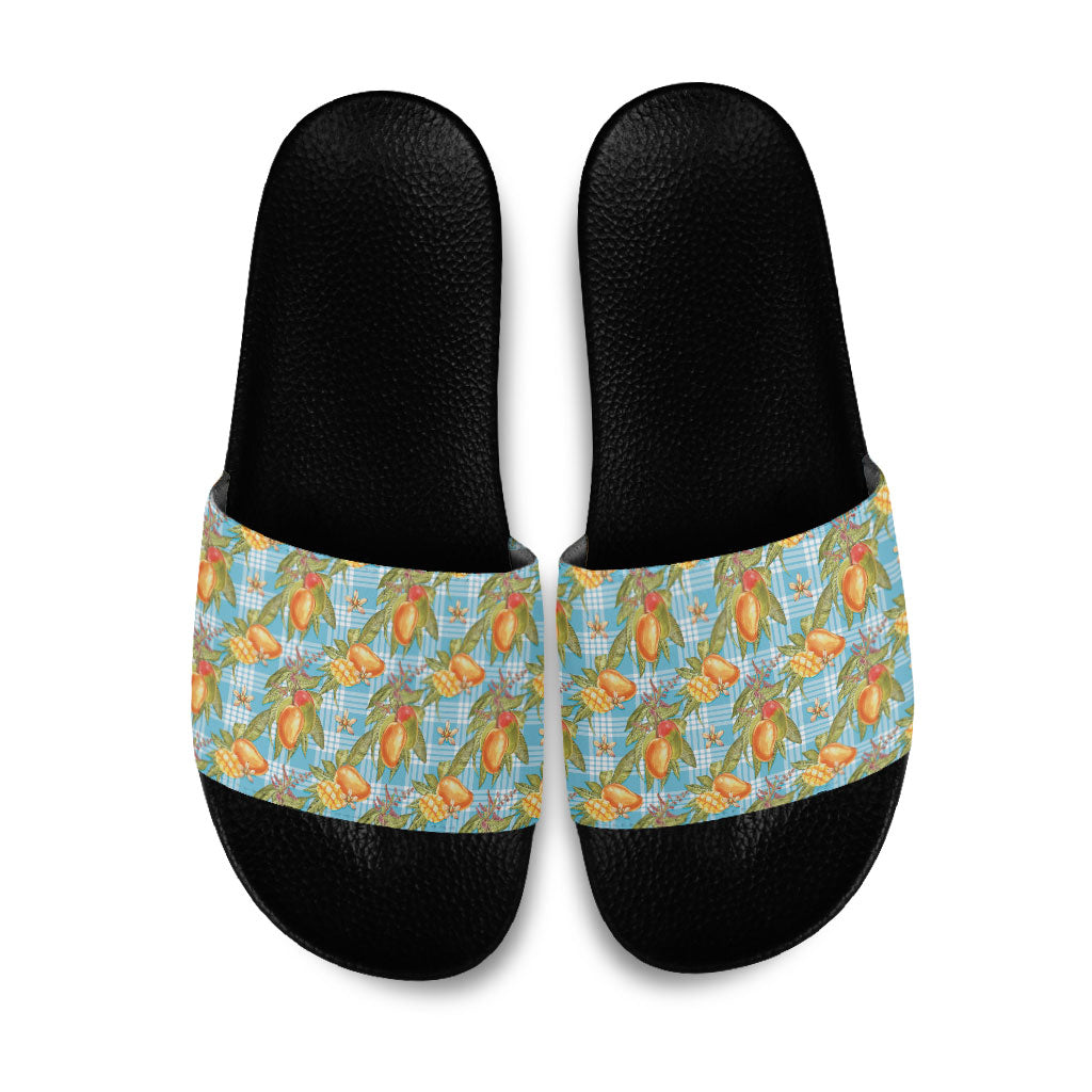 Vintage Hawaii Mango Slide Sandals Blue Hawaiian Palaka LT05 Blue - Polynesian Pride