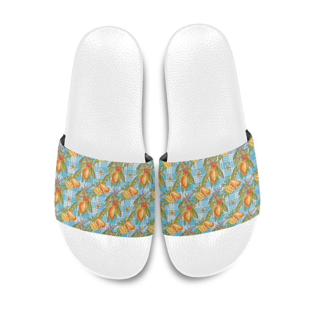 Vintage Hawaii Mango Slide Sandals Blue Hawaiian Palaka LT05 Blue - Polynesian Pride