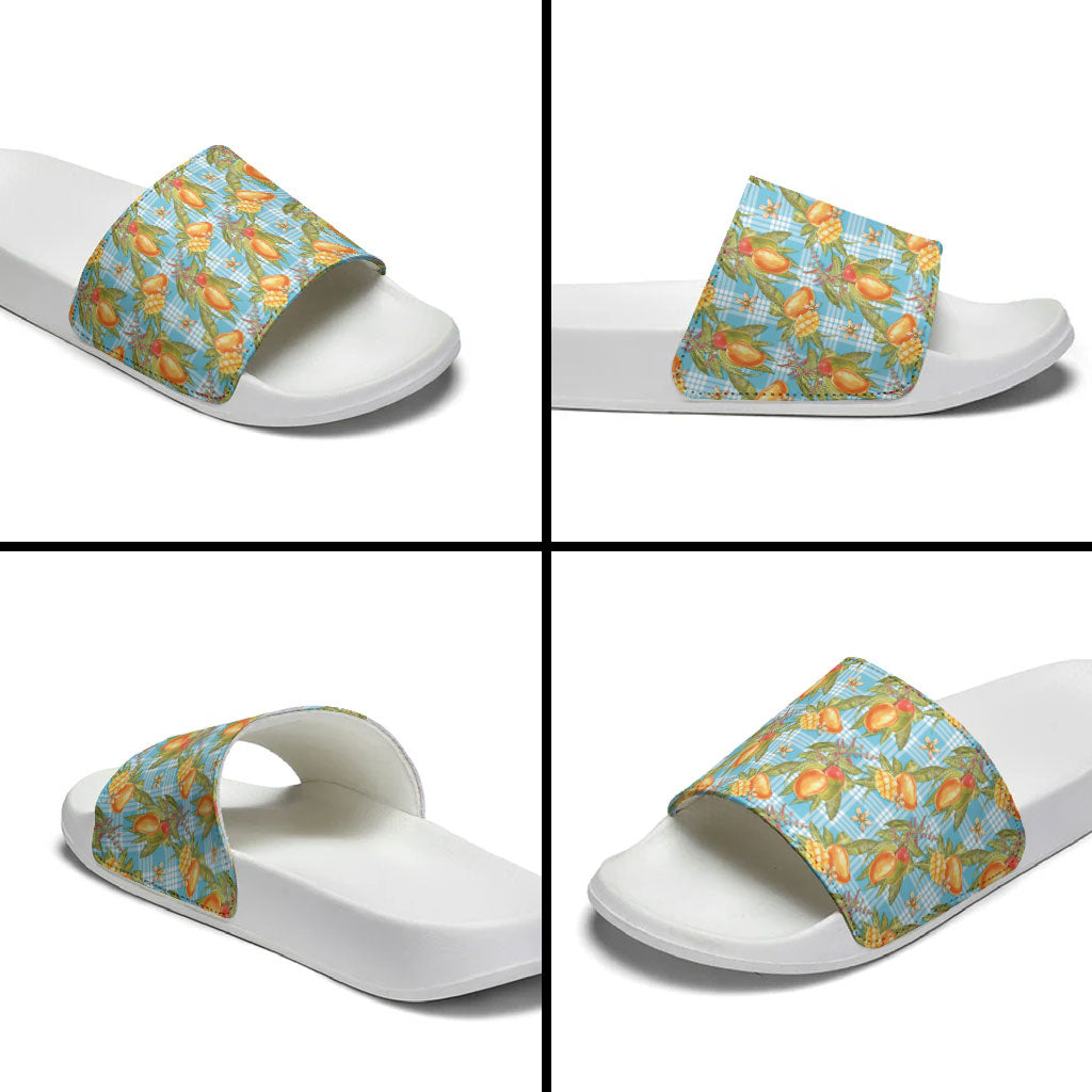 Vintage Hawaii Mango Slide Sandals Blue Hawaiian Palaka LT05 - Polynesian Pride