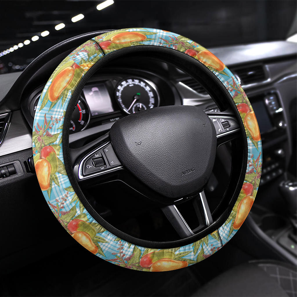 Vintage Hawaii Mango Steering Wheel Cover Blue Hawaiian Palaka LT05 Universal Fit Blue - Polynesian Pride