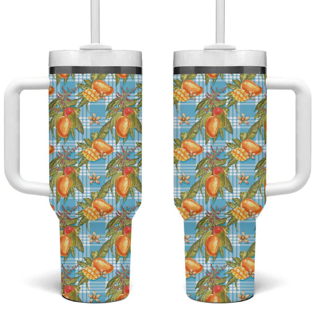 Vintage Hawaii Mango Tumbler With Handle Blue Hawaiian Palaka LT05 One Size: 40 oz Blue - Polynesian Pride