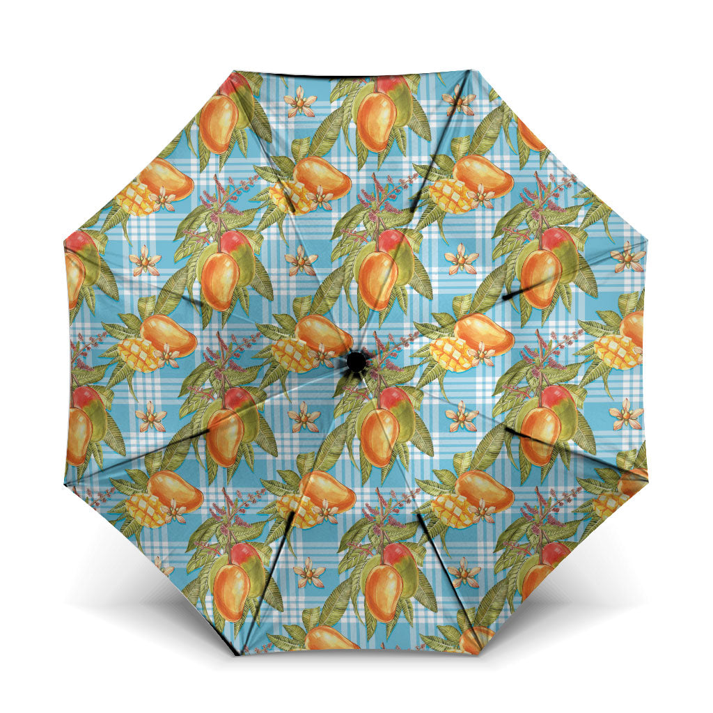 Vintage Hawaii Mango Umbrella Blue Hawaiian Palaka LT05 One Size Folded 11.42 inch Opened Diameter 37.4 inch Blue - Polynesian Pride