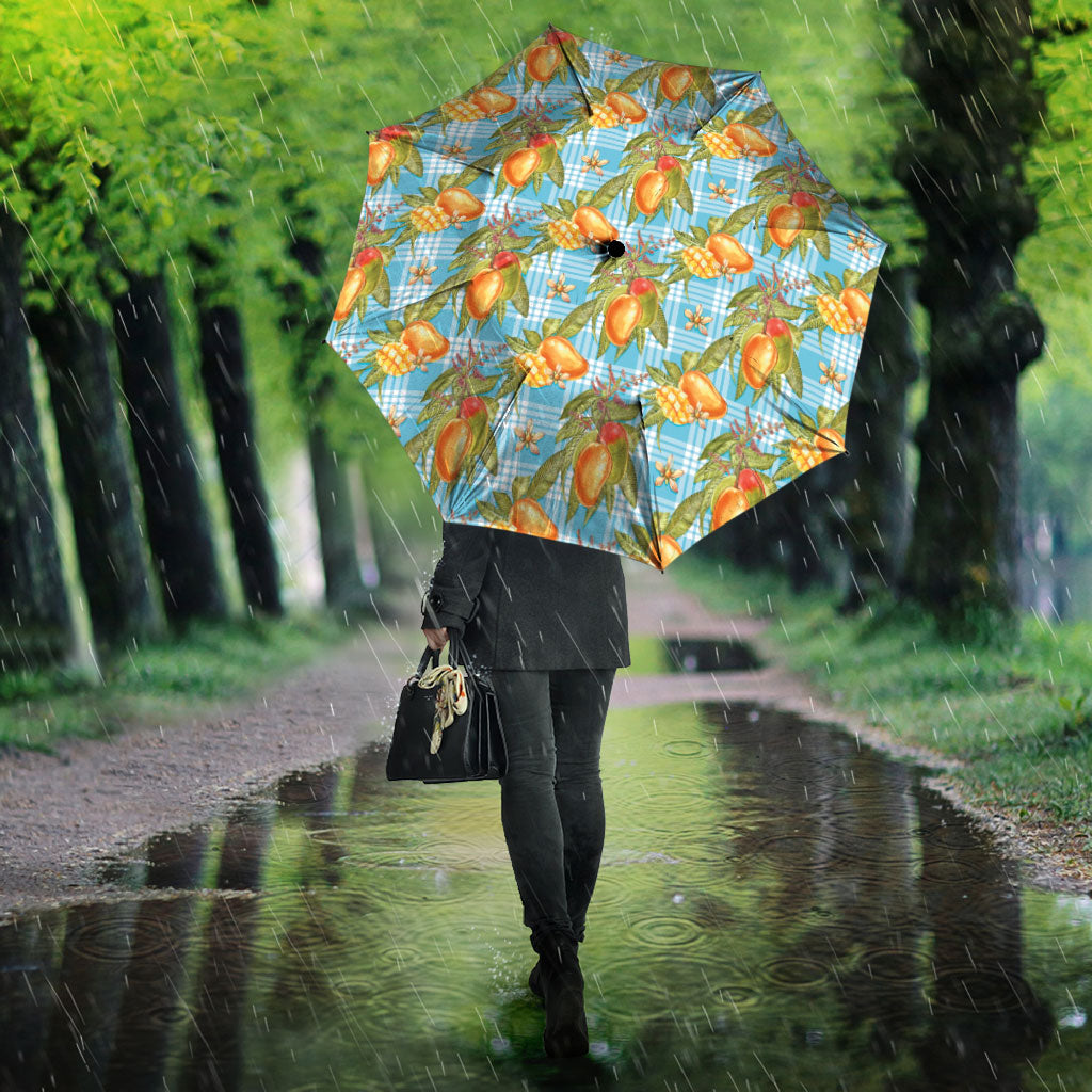Vintage Hawaii Mango Umbrella Blue Hawaiian Palaka LT05 - Polynesian Pride