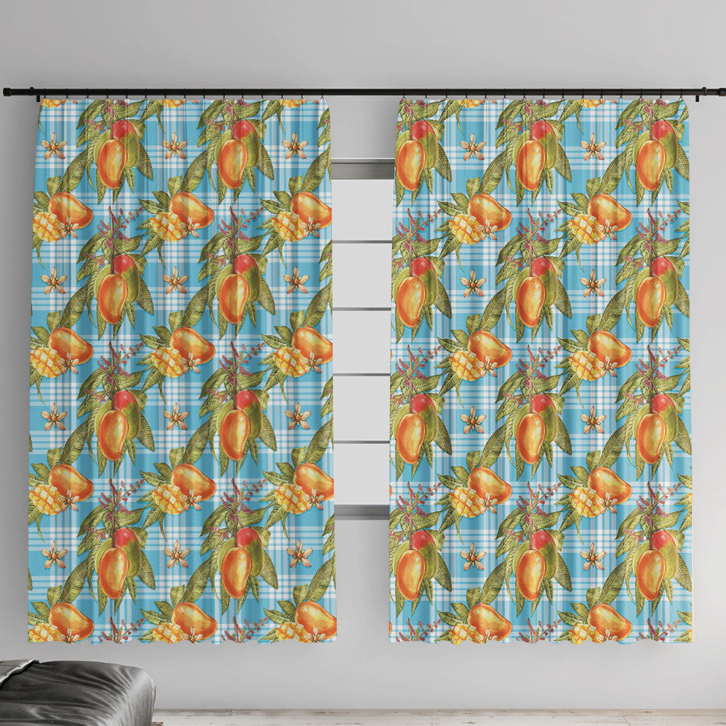 Vintage Hawaii Mango Window Curtain Blue Hawaiian Palaka LT05 With Hooks Blue - Polynesian Pride