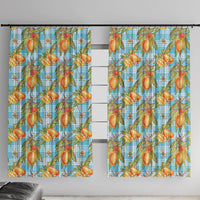 Vintage Hawaii Mango Window Curtain Blue Hawaiian Palaka LT05 With Hooks Blue - Polynesian Pride