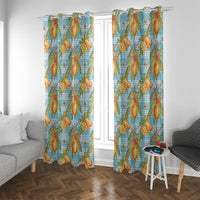 Vintage Hawaii Mango Window Curtain Blue Hawaiian Palaka LT05 With Grommets Blue - Polynesian Pride
