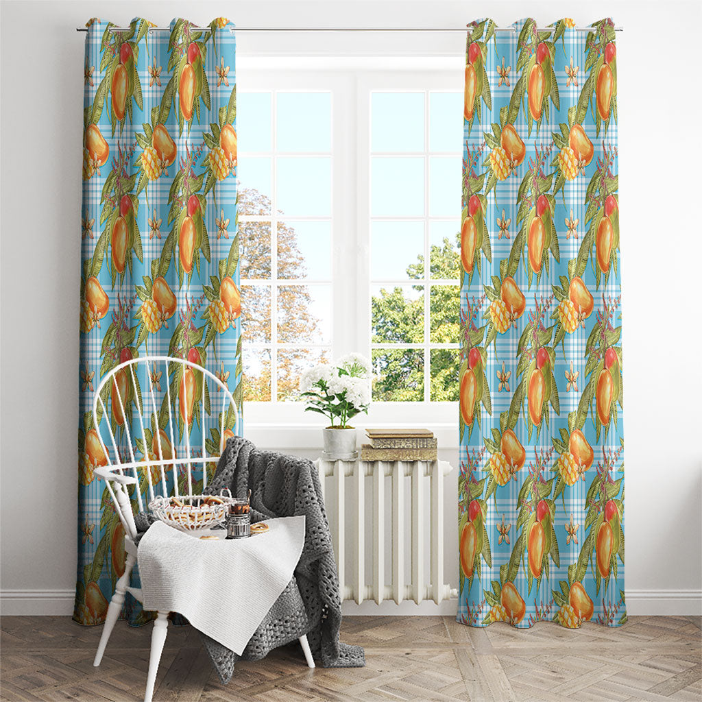 Vintage Hawaii Mango Window Curtain Blue Hawaiian Palaka LT05 - Polynesian Pride
