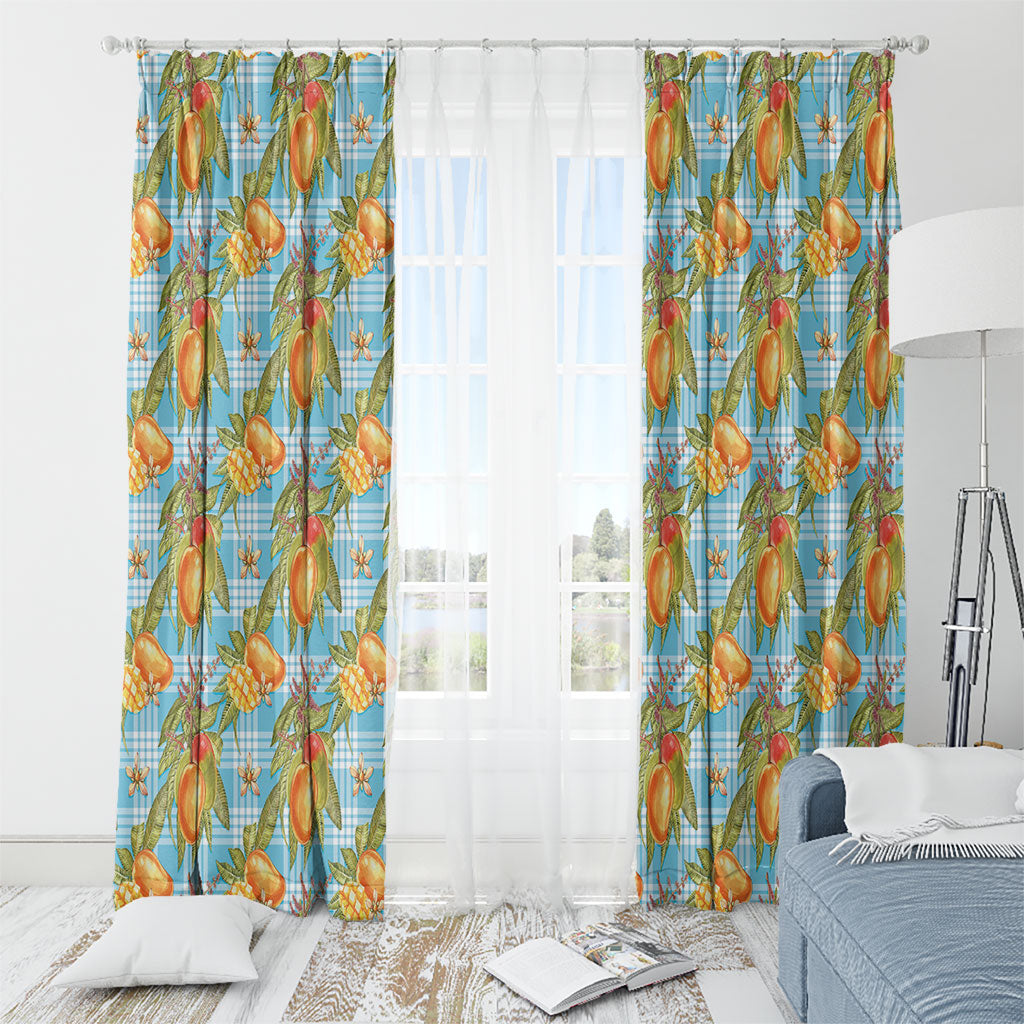 Vintage Hawaii Mango Window Curtain Blue Hawaiian Palaka LT05 - Polynesian Pride