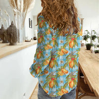 Vintage Hawaii Mango Women Casual Shirt Blue Hawaiian Palaka LT05 - Polynesian Pride