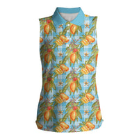 Vintage Hawaii Mango Women Sleeveless Polo Shirt Blue Hawaiian Palaka LT05 Female Blue - Polynesian Pride