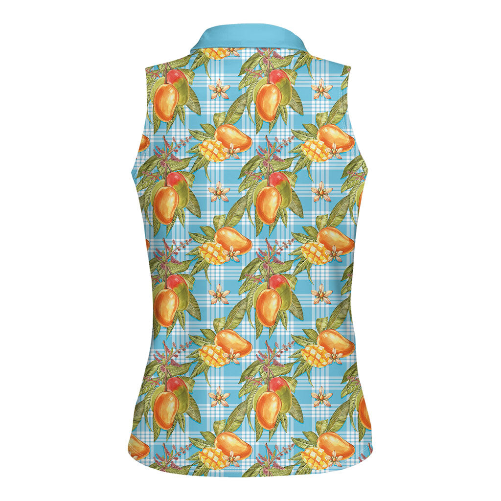 Vintage Hawaii Mango Women Sleeveless Polo Shirt Blue Hawaiian Palaka LT05 - Polynesian Pride