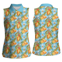 Vintage Hawaii Mango Women Sleeveless Polo Shirt Blue Hawaiian Palaka LT05 - Polynesian Pride