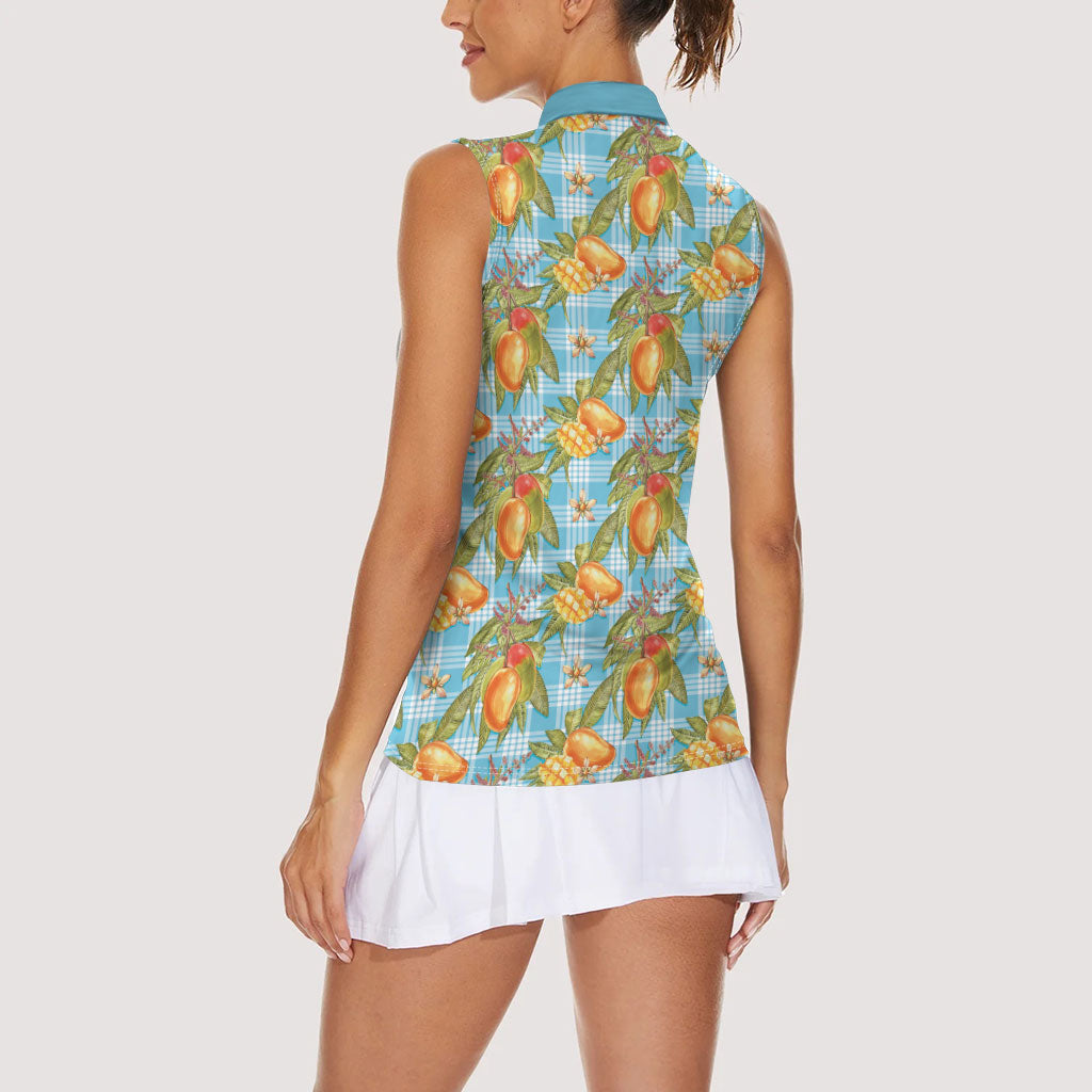 Vintage Hawaii Mango Women Sleeveless Polo Shirt Blue Hawaiian Palaka LT05 - Polynesian Pride