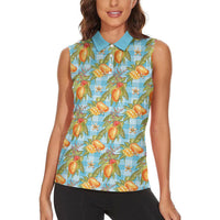 Vintage Hawaii Mango Women Sleeveless Polo Shirt Blue Hawaiian Palaka LT05 - Polynesian Pride