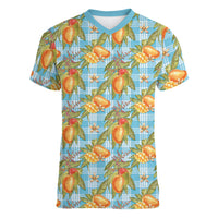 Vintage Hawaii Mango Women V-Neck T-Shirt Blue Hawaiian Palaka LT05 Female Blue - Polynesian Pride