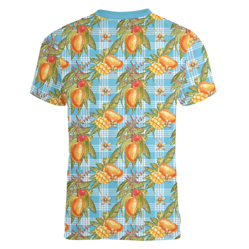 Vintage Hawaii Mango Women V-Neck T-Shirt Blue Hawaiian Palaka LT05 - Polynesian Pride