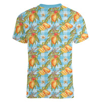 Vintage Hawaii Mango Women V-Neck T-Shirt Blue Hawaiian Palaka LT05 - Polynesian Pride