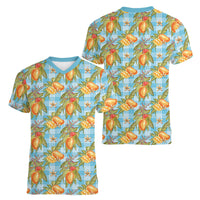 Vintage Hawaii Mango Women V-Neck T-Shirt Blue Hawaiian Palaka LT05 - Polynesian Pride