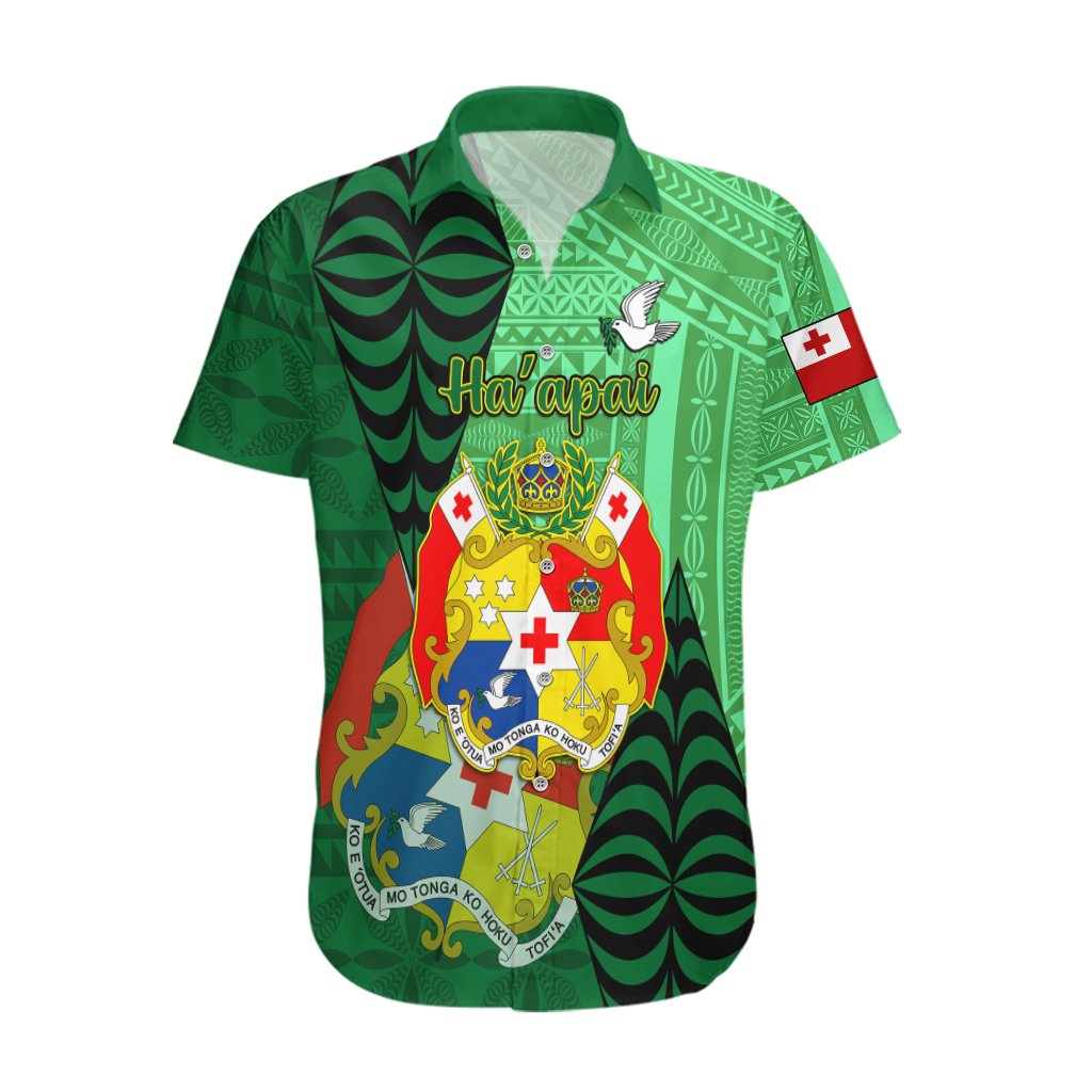 Personalized Tonga Hawaiian Shirt Coat Of Arms Haapai With Ngatu Pattern LT05 Green - Polynesian Pride