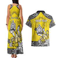 Personalised Happy Niue Constitution Day Couples Matching Tank Maxi Dress and Hawaiian Shirt Niuean Crab Hiapo Pattern Yellow Version LT05 - Polynesian Pride