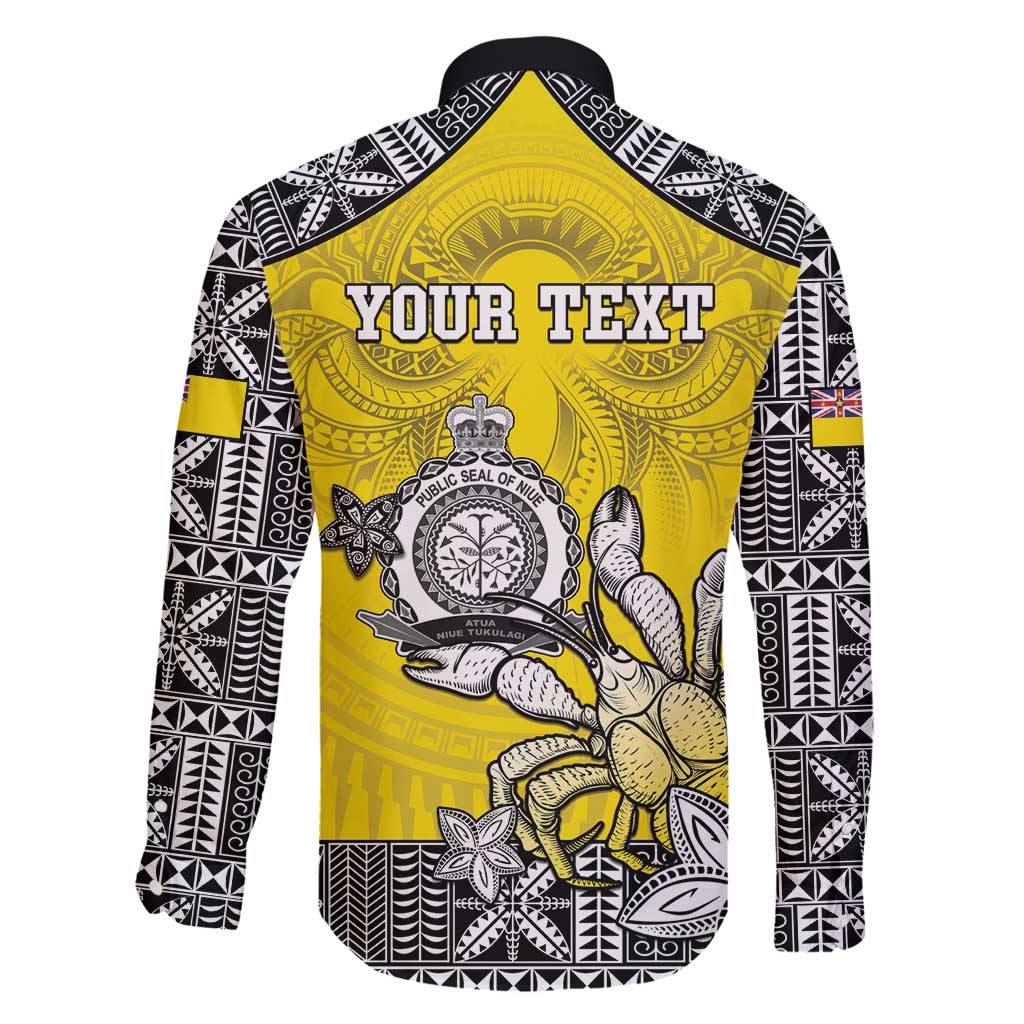 Personalised Happy Niue Constitution Day Family Matching Mermaid Dress and Hawaiian Shirt Niuean Crab Hiapo Pattern Yellow Version LT05 - Polynesian Pride