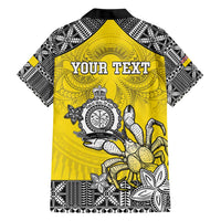 Personalised Happy Niue Constitution Day Family Matching Short Sleeve Bodycon Dress and Hawaiian Shirt Niuean Crab Hiapo Pattern Yellow Version LT05 - Polynesian Pride