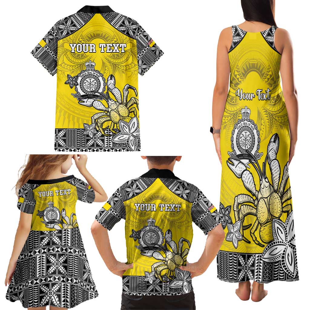 Personalised Happy Niue Constitution Day Family Matching Tank Maxi Dress and Hawaiian Shirt Niuean Crab Hiapo Pattern Yellow Version LT05 - Polynesian Pride