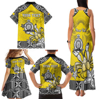 Personalised Happy Niue Constitution Day Family Matching Tank Maxi Dress and Hawaiian Shirt Niuean Crab Hiapo Pattern Yellow Version LT05 - Polynesian Pride