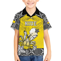 Personalised Happy Niue Constitution Day Hawaiian Shirt Niuean Crab Hiapo Pattern Yellow Version