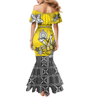 Personalised Happy Niue Constitution Day Mermaid Dress Niuean Crab Hiapo Pattern Yellow Version LT05 - Polynesian Pride