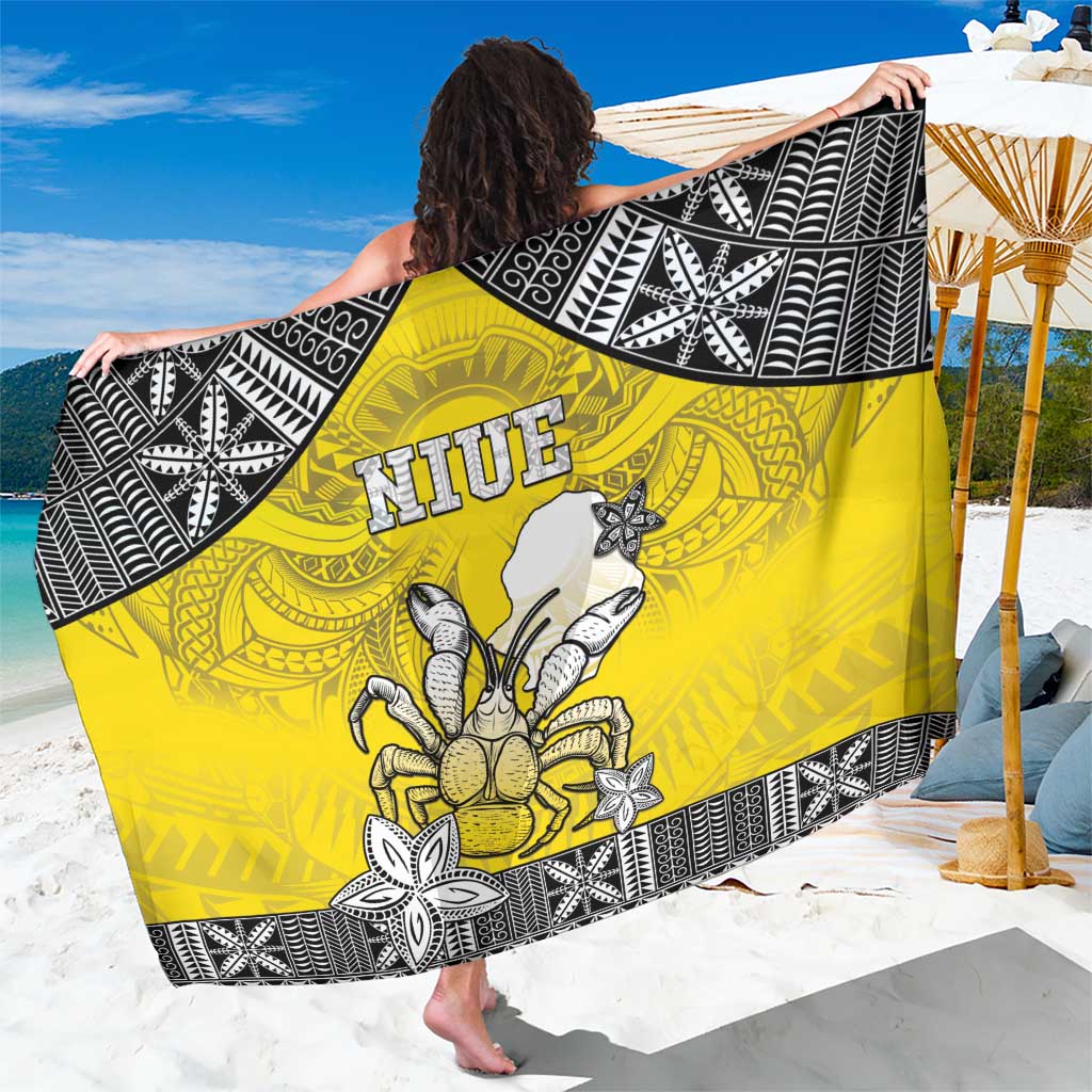 Happy Niue Constitution Day Sarong Niuean Crab Hiapo Pattern Yellow Version LT05 One Size 44 x 66 inches Yellow - Polynesian Pride