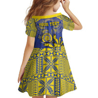 Personalised Niue The Rock Family Matching Long Sleeve Bodycon Dress and Hawaiian Shirt Niuean Crab Hiapo Pattern Blue Version LT05 - Polynesian Pride