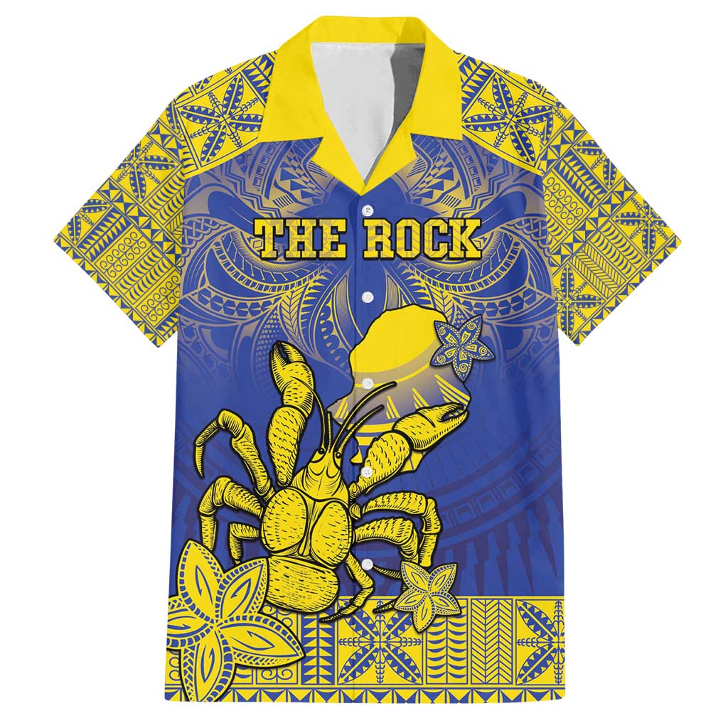 Personalised Niue The Rock Family Matching Long Sleeve Bodycon Dress and Hawaiian Shirt Niuean Crab Hiapo Pattern Blue Version LT05 Dad's Shirt - Short Sleeve Blue - Polynesian Pride