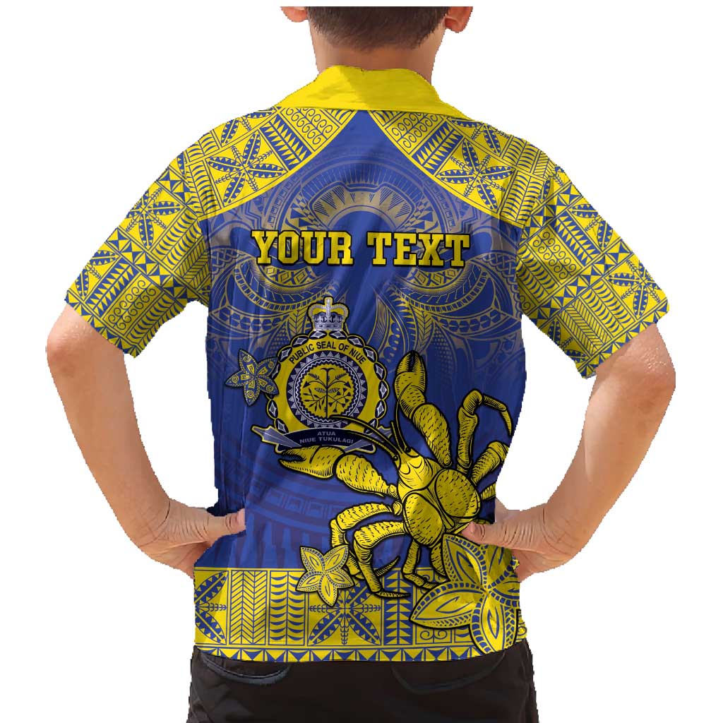 Personalised Niue The Rock Family Matching Mermaid Dress and Hawaiian Shirt Niuean Crab Hiapo Pattern Blue Version LT05 - Polynesian Pride