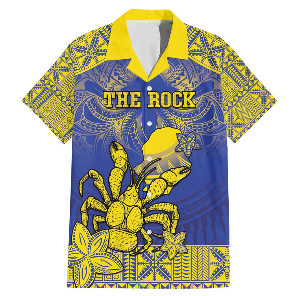 Personalised Niue The Rock Family Matching Mermaid Dress and Hawaiian Shirt Niuean Crab Hiapo Pattern Blue Version LT05 Dad's Shirt - Short Sleeve Blue - Polynesian Pride