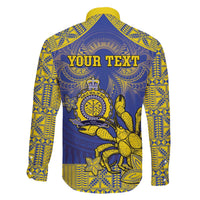 Personalised Niue The Rock Family Matching Off The Shoulder Long Sleeve Dress and Hawaiian Shirt Niuean Crab Hiapo Pattern Blue Version LT05 - Polynesian Pride