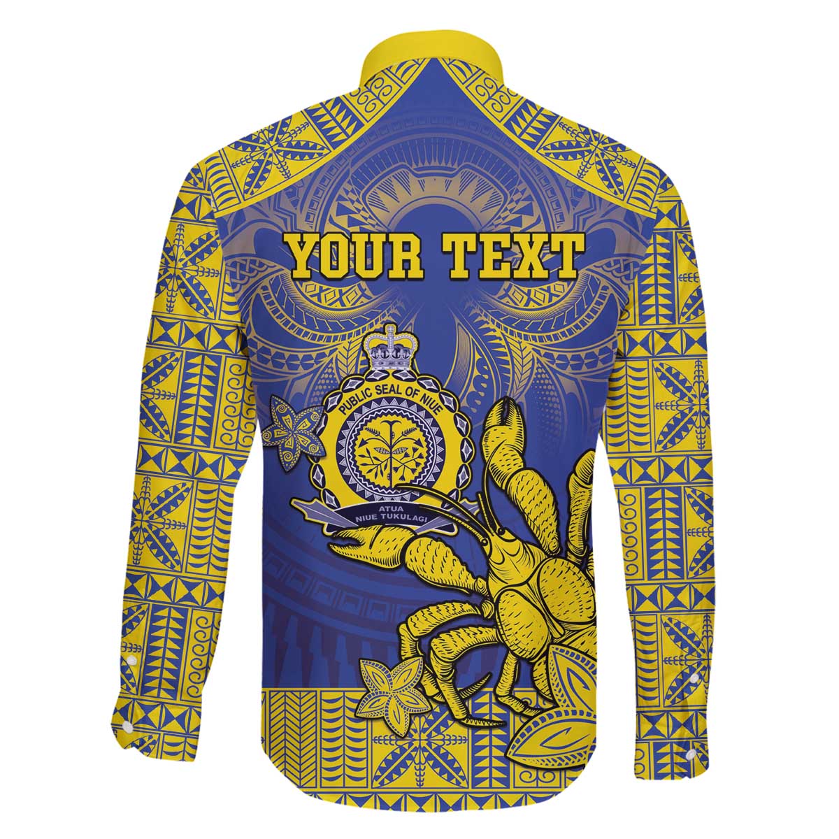 Personalised Niue The Rock Family Matching Off Shoulder Short Dress and Hawaiian Shirt Niuean Crab Hiapo Pattern Blue Version LT05 - Polynesian Pride