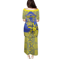 Personalised Niue The Rock Family Matching Puletasi and Hawaiian Shirt Niuean Crab Hiapo Pattern Blue Version LT05 - Polynesian Pride