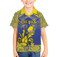 Personalised Niue The Rock Family Matching Short Sleeve Bodycon Dress and Hawaiian Shirt Niuean Crab Hiapo Pattern Blue Version LT05 Son's Shirt Blue - Polynesian Pride