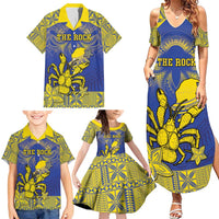 Personalised Niue The Rock Family Matching Summer Maxi Dress and Hawaiian Shirt Niuean Crab Hiapo Pattern Blue Version LT05 - Polynesian Pride