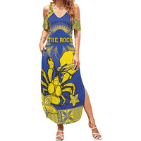 Personalised Niue The Rock Family Matching Summer Maxi Dress and Hawaiian Shirt Niuean Crab Hiapo Pattern Blue Version LT05 Mom's Dress Blue - Polynesian Pride