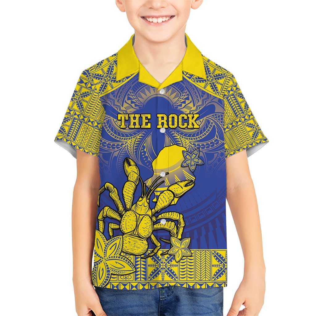 Personalised Niue The Rock Family Matching Summer Maxi Dress and Hawaiian Shirt Niuean Crab Hiapo Pattern Blue Version LT05 Son's Shirt Blue - Polynesian Pride