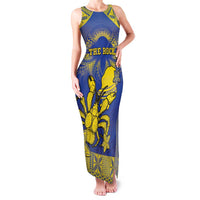 Personalised Niue The Rock Family Matching Tank Maxi Dress and Hawaiian Shirt Niuean Crab Hiapo Pattern Blue Version LT05 Mom's Dress Blue - Polynesian Pride