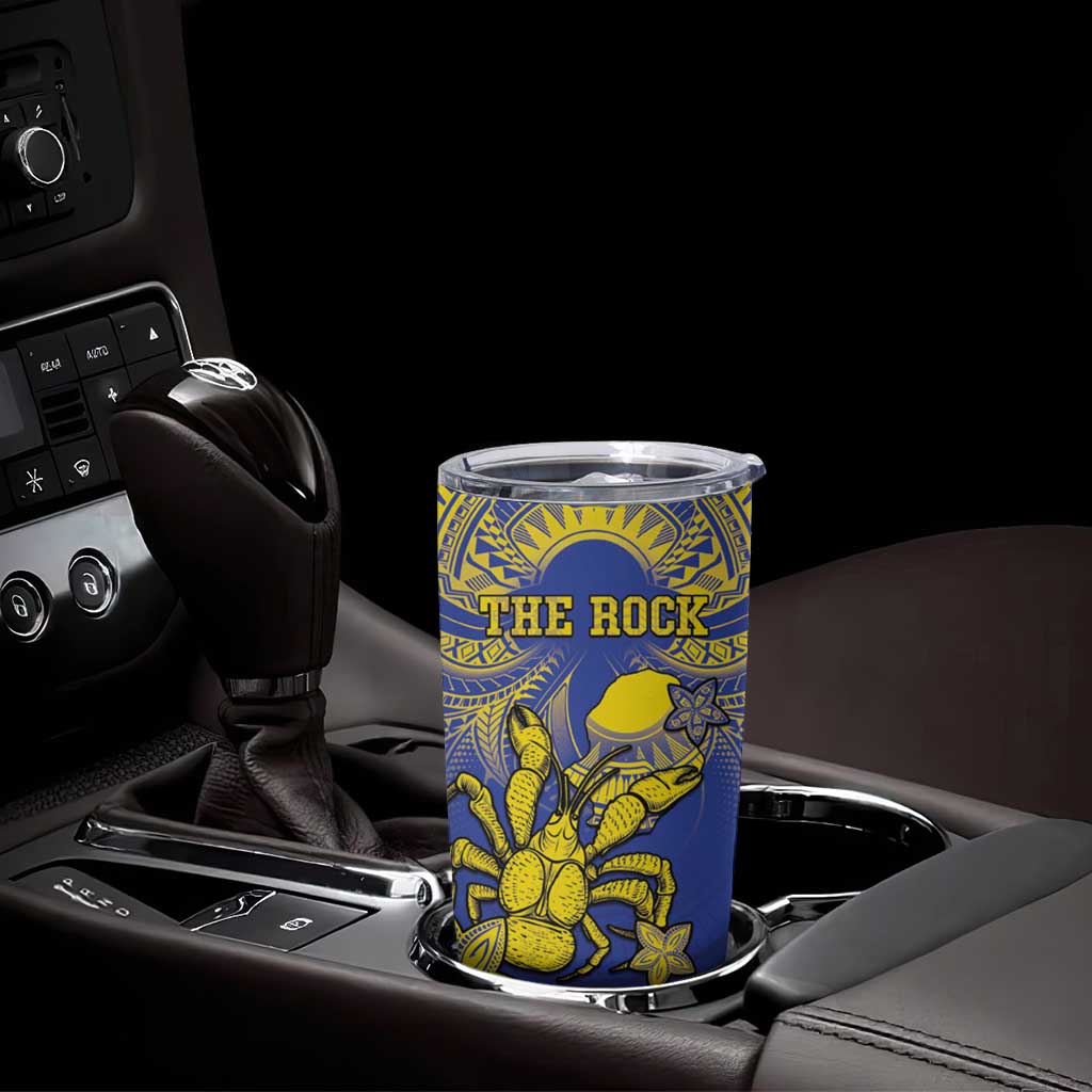 Personalised Niue The Rock Tumbler Cup Niuean Crab Hiapo Pattern Blue Version
