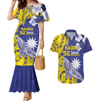 Personalised Nauru 92nd Anniversary Of Angam Couples Matching Mermaid Dress and Hawaiian Shirt Polynesian Whale Pattern LT05 Blue - Polynesian Pride