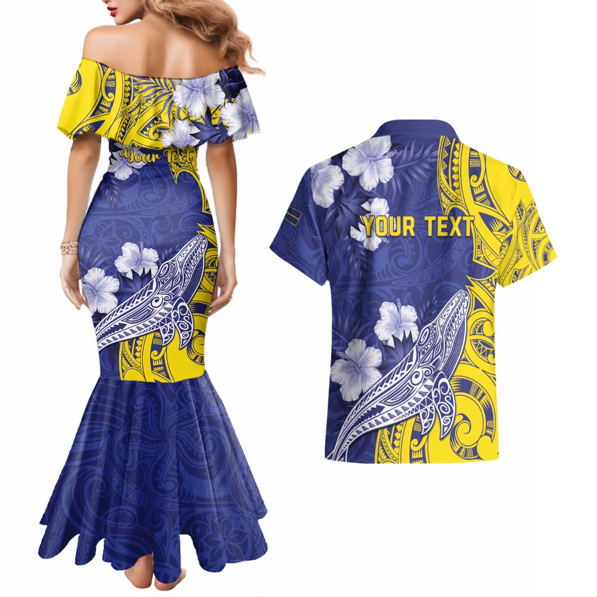 Personalised Nauru 92nd Anniversary Of Angam Couples Matching Mermaid Dress and Hawaiian Shirt Polynesian Whale Pattern LT05 - Polynesian Pride