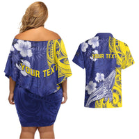 Personalised Nauru 92nd Anniversary Of Angam Couples Matching Off Shoulder Short Dress and Hawaiian Shirt Polynesian Whale Pattern LT05 - Polynesian Pride
