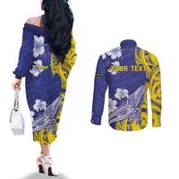 Personalised Nauru 92nd Anniversary Of Angam Couples Matching Off The Shoulder Long Sleeve Dress and Long Sleeve Button Shirt Polynesian Whale Pattern LT05 - Polynesian Pride