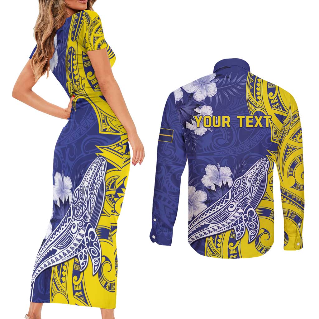 Personalised Nauru 92nd Anniversary Of Angam Couples Matching Short Sleeve Bodycon Dress and Long Sleeve Button Shirt Polynesian Whale Pattern LT05 - Polynesian Pride