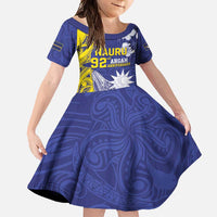 Personalised Nauru 92nd Anniversary Of Angam Family Matching Off Shoulder Maxi Dress and Hawaiian Shirt Polynesian Whale Pattern LT05 Daughter's Dress Blue - Polynesian Pride